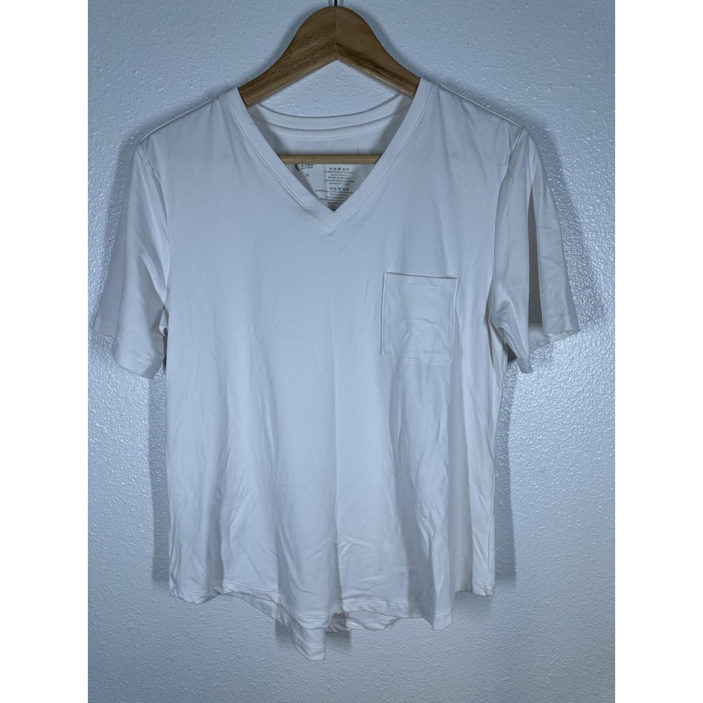 ZYIA Active Shirt Mens Medium White V-Neck Pocket‎ Athletic Performance Stretch